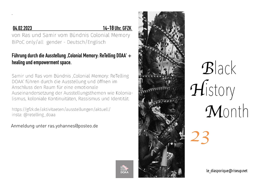 BlackHistoryMonth23: Führung durch die Ausstellung 'Colonial Memory: ReTelling DOAA' + healing und empowerment spac
