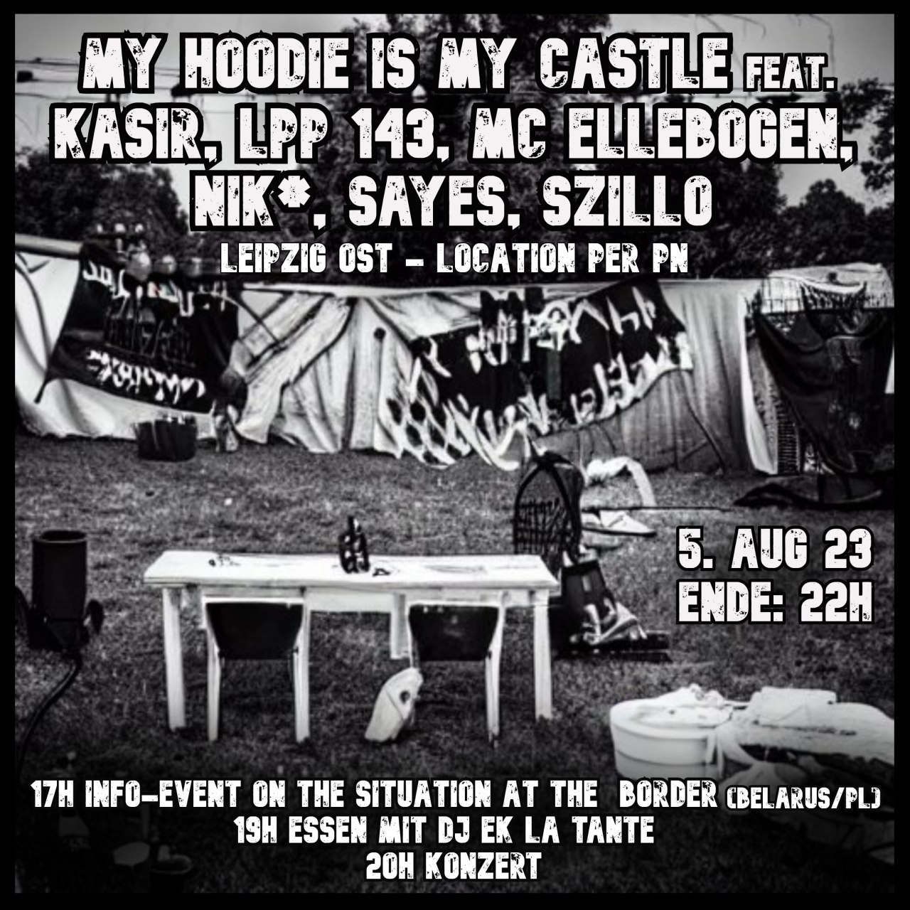 VORTRAG: On the situation at the borders (Belarus/PL) + KÜFA: mit DJ Ek La Tante  + RAP KONZERT: My Hoodie Is My Castle-Tour