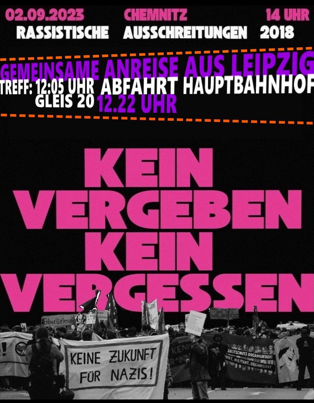 Gemeinsame Anreise nach Chemnitz: Kein Vergeben, kein Vergessen!