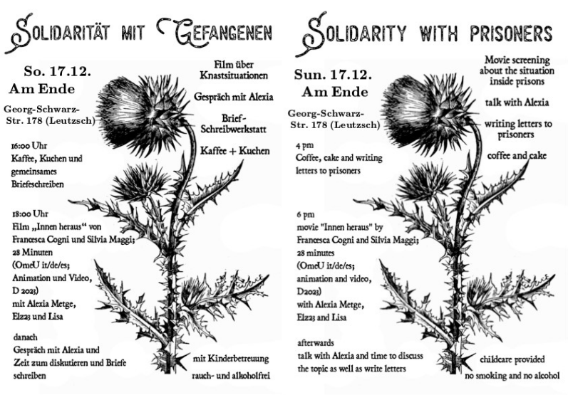 Solidarität mit Gefangenen / Solidarity with prisoners :: Café + Film + Briefe schreiben / letter writing