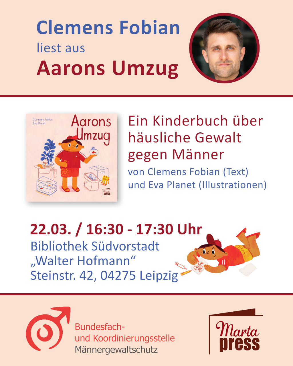 Lesung: Aarons Umzug. Ein Kinderbuch über häusliche Gewalt gegen Männer