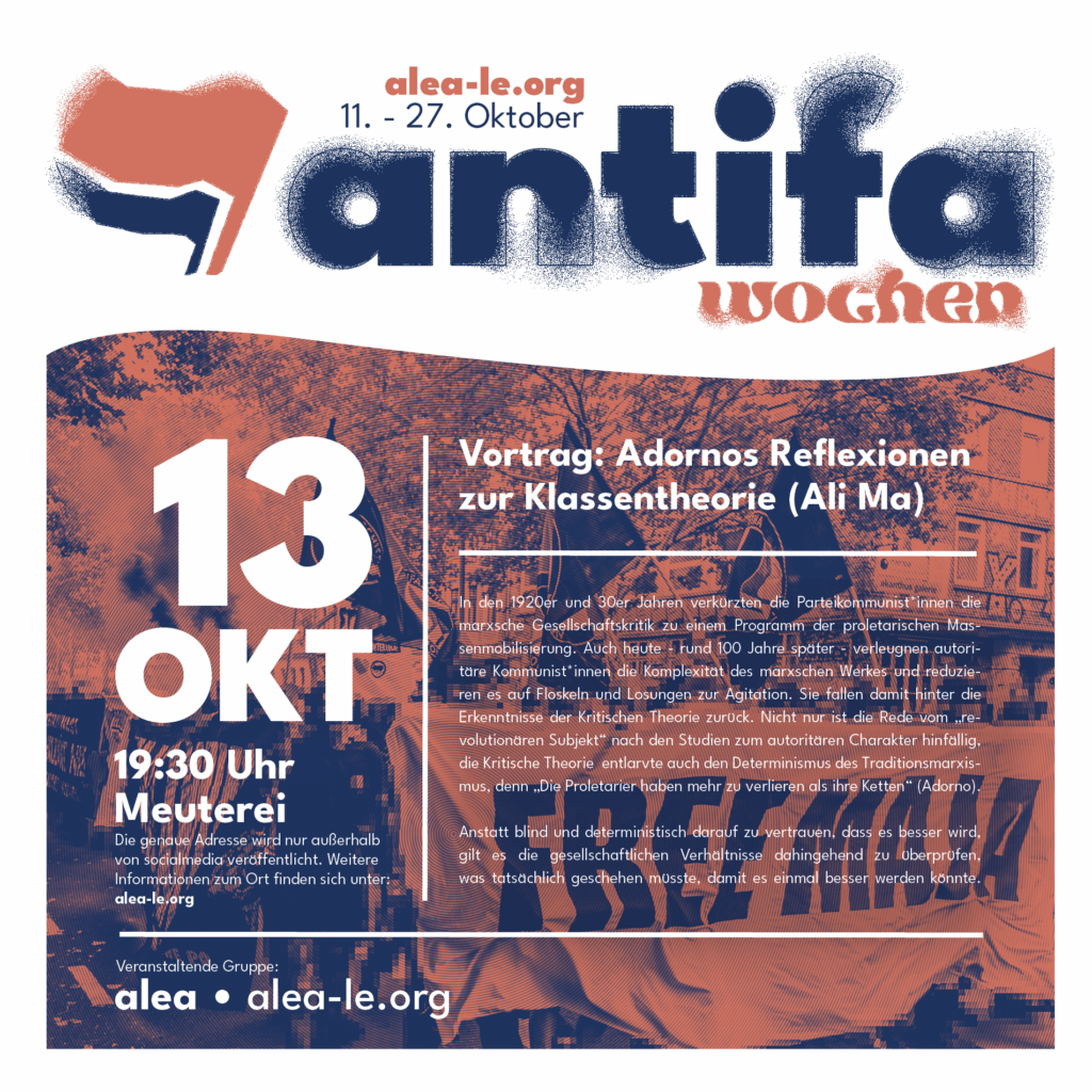 Vortrag zu Adornos "Reflexionen zur Klassentheorie" mit Ali Ma