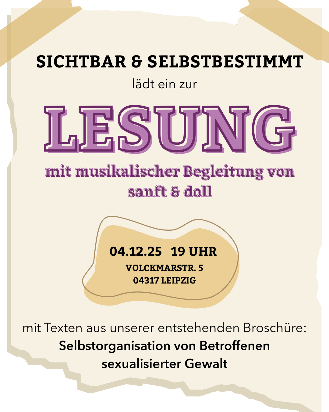 Lesung aus unserer entstehenden Broschüre: Selbstorganisation von Betroffenen sexualisierter Gewalt