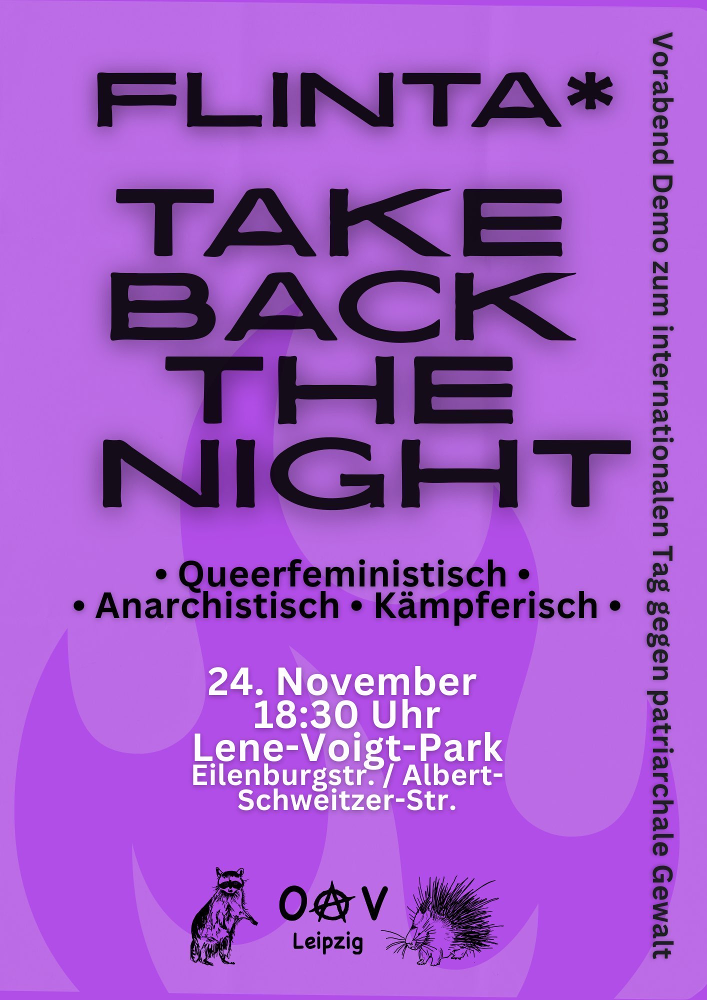 FLINTA*S unite: Take back the night, queerfeministische, anarchistische und kämperische Auftaktdemo zum Tag gegen patriachale Gewalt