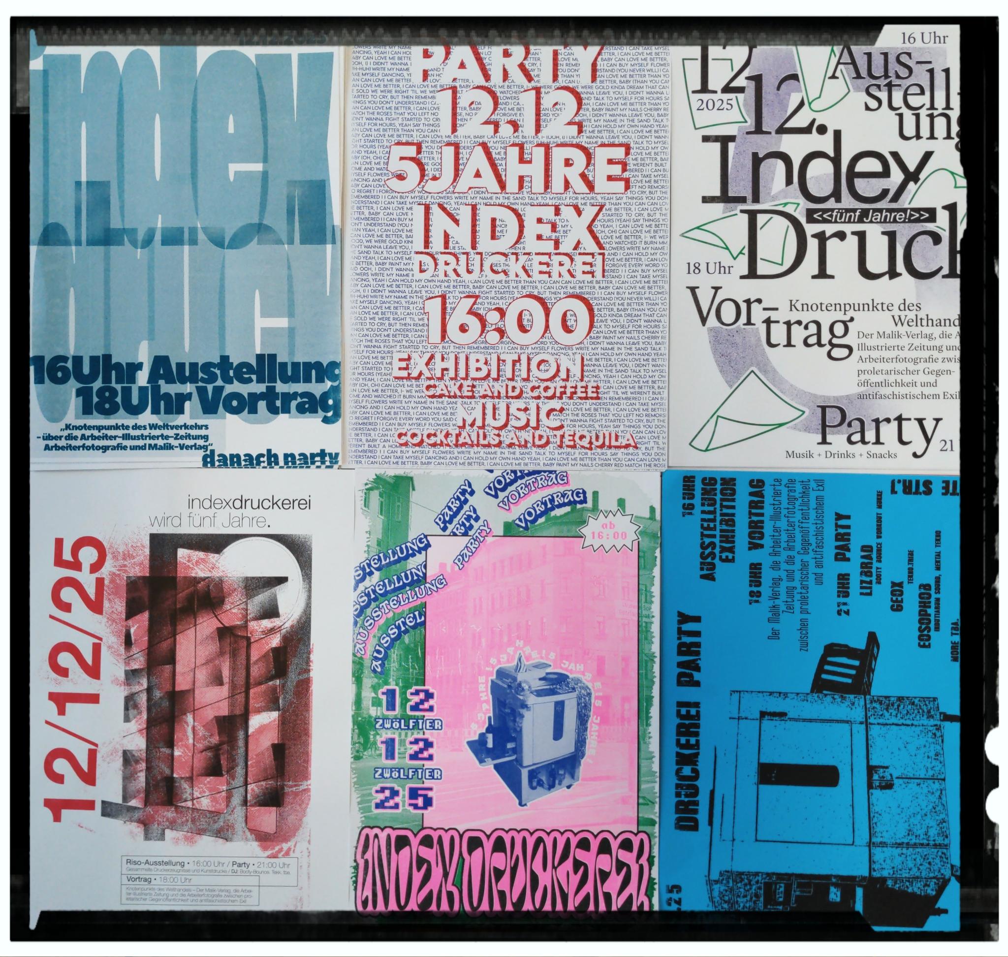 indexDRUCK wird fünf Jahre • Ausstellung, Vortrag & Party