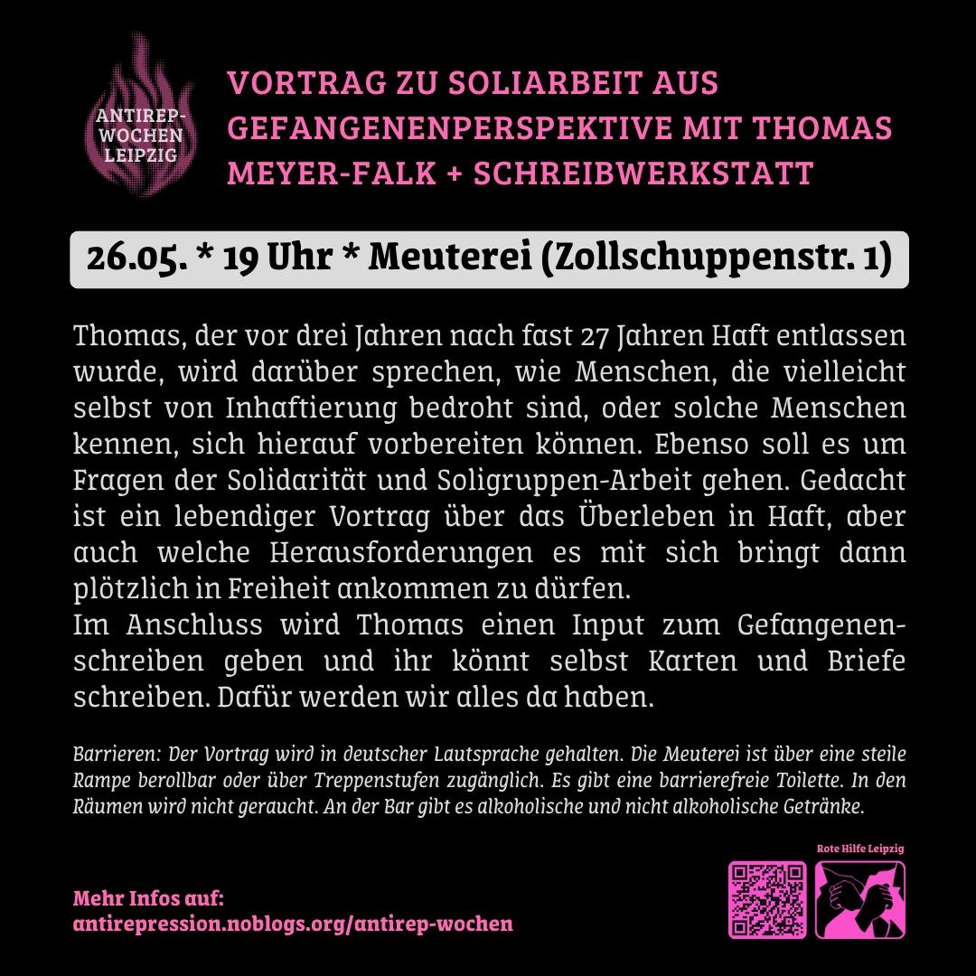 Vortrag zu Soliarbeit aus Gefangenenperspektive mit Thomas Meyer-Falk + Gefangenenschreibwerkstatt