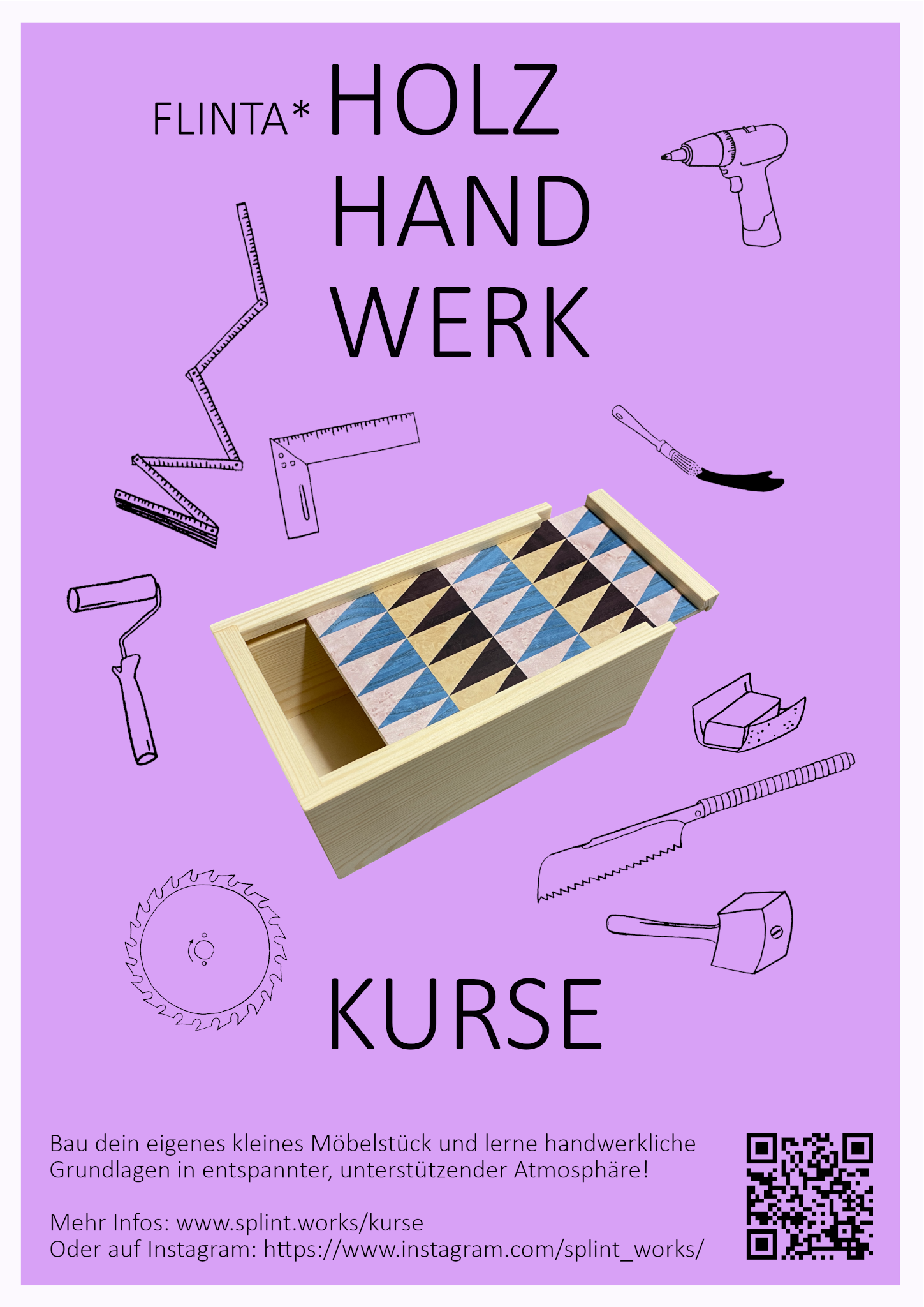 FLINTA* Holzhandwerkskurs:Holzkästchen mit furniertem Deckel