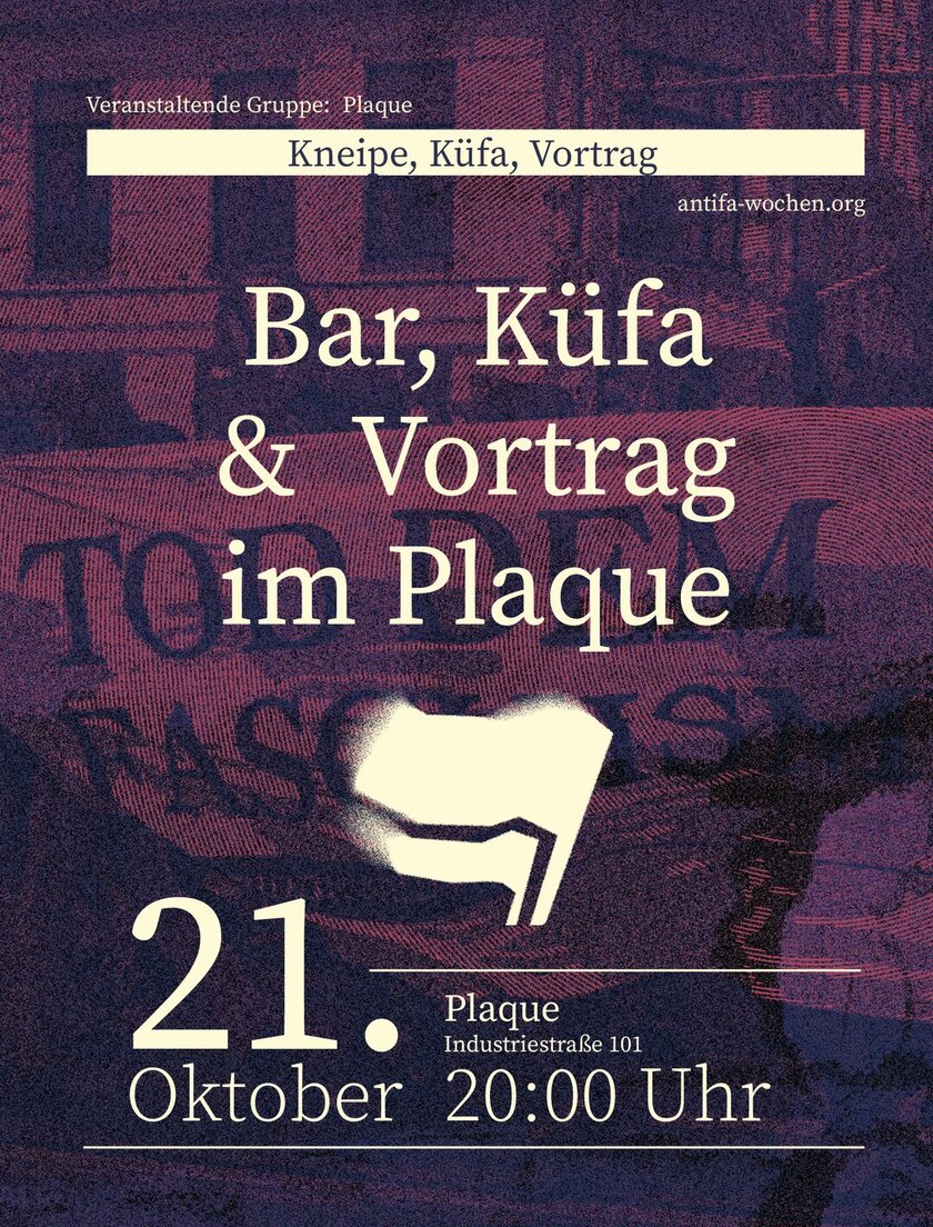 Bar, Küfa und Vortrag im Plaque